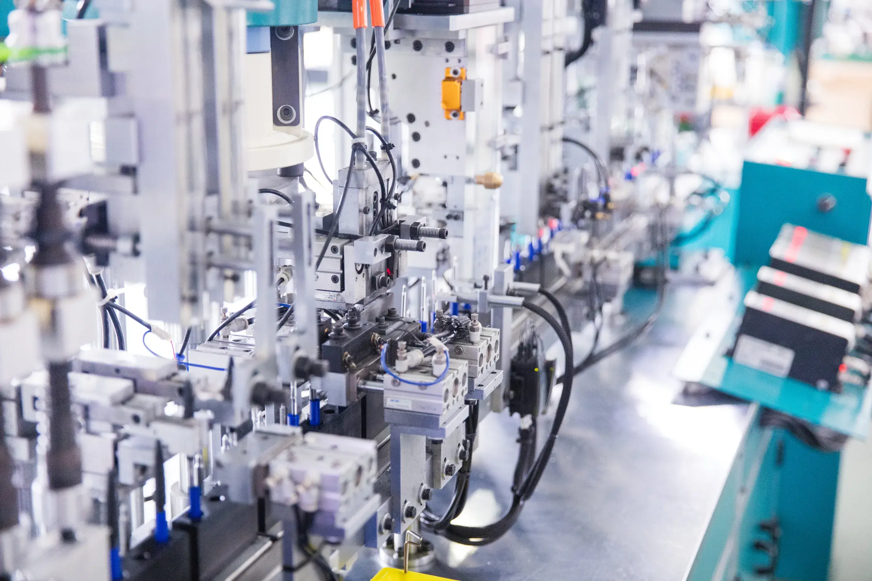 Factory workers assembling products on a production line