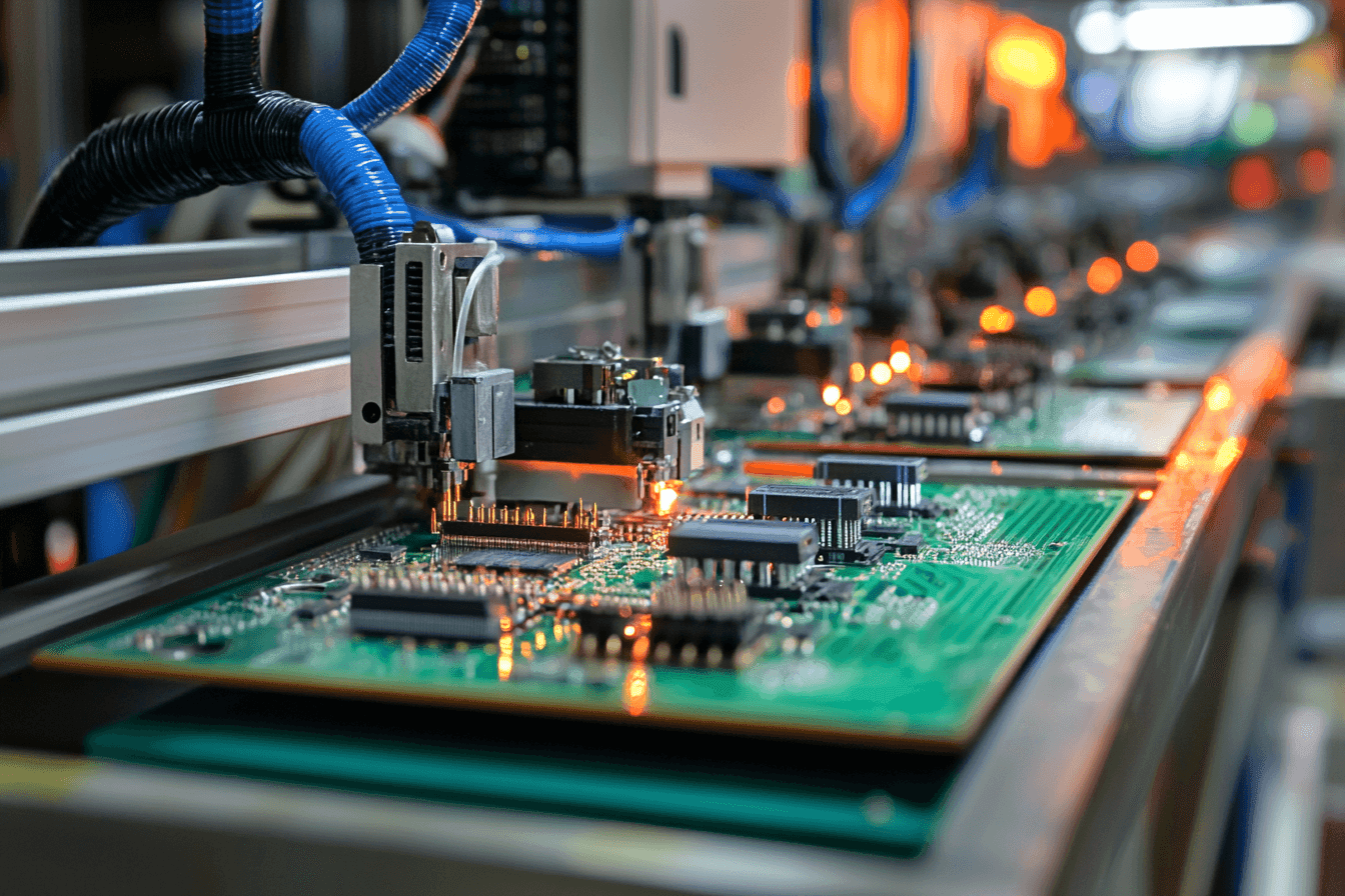 Close-up of a PCB mounting process