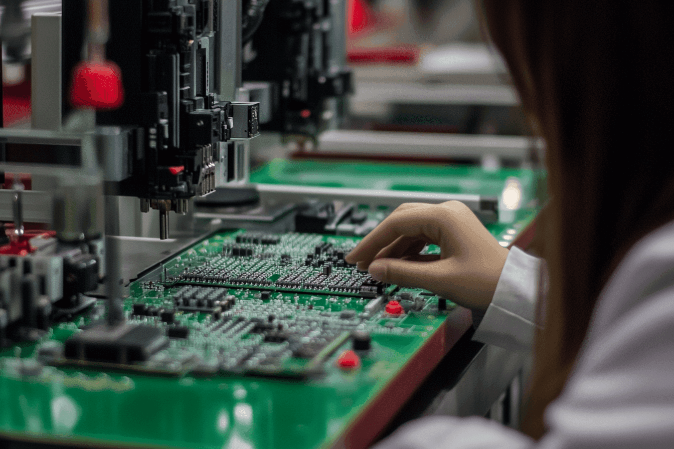 Person working on PCB assembly